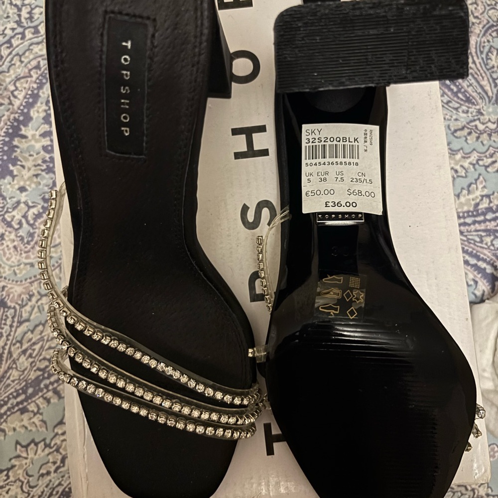 Topshop Black Patent Heels with Rhinestone Straps